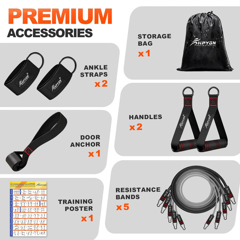 [Australia] - HPYGN Resistance Bands, Exercise Bands with Handles, Fitness Bands, Workout Bands with Door Anchor and Ankle Straps, for Heavy Resistance Training, Physical Therapy, Shape Body, Yoga, Home Workout Set grey 150LBS 