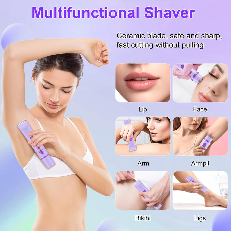 [Australia] - 2025 Bikini Trimmer for Women, Cordless& Painless& Waterproof Dual Head Shaver for Women Private Area& Face& Body, 2-in-1 Electric Razors, Bikini Shaver, Hair Trimmer with LCD Purple 