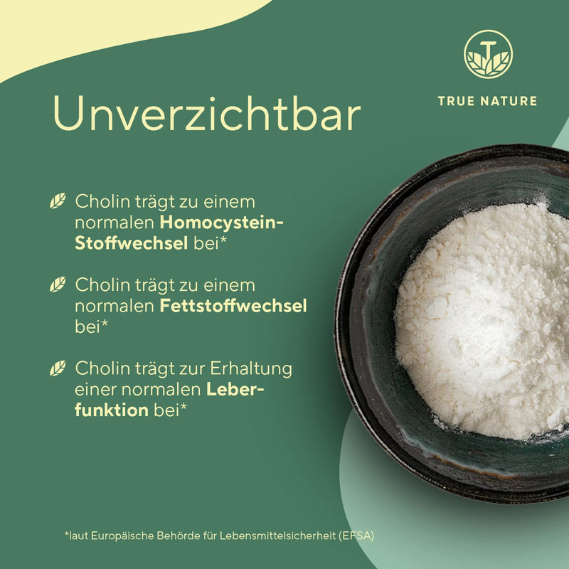 [Australia] - Choline capsules - High dosage: 1125mg - 360 capsules (4 months) - Choline bitartrate - *Liver treatment, homocysteine & fat metabolism (EFSA) - Vegan, German production - TRUE NATURE® 216 g (pack of 1) 