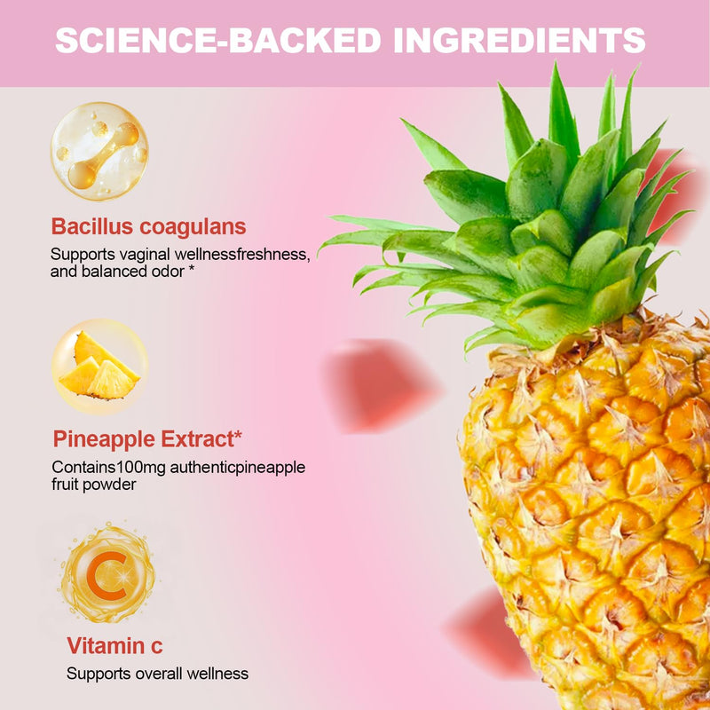 Feminine pH Balance Gummies, Vaginal Probiotics, Pineapple Gummy for Women, Healthy Odor, Flora and Immune Support, Vegan Hawaiian Pineapple, 60 Count 60 Count (Pack of 1)