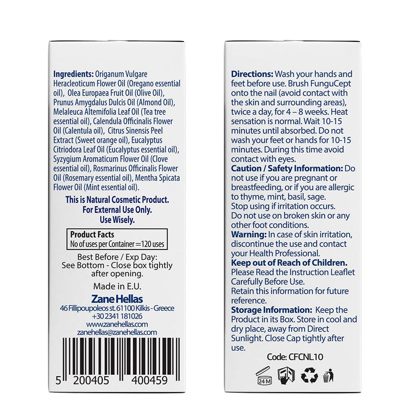 Zane Hellas FunguCept Nail Solution, 0.33 oz - 10ml | For Discolored, Thickened, Crumbled Nails, Visible Results in 4 Weeks