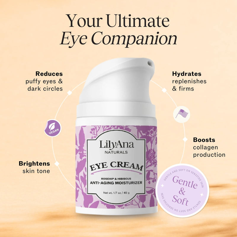 [Australia] - LilyAna Naturals Eye Cream for Dark Circles and Puffiness, Under Eye Cream for Wrinkles and Bags, Anti Aging Eye Cream helps Improve Dryness; for Sensitive Skin - 1.7 oz - Made in USA Bottle 1.7 Ounce (Pack of 1) 