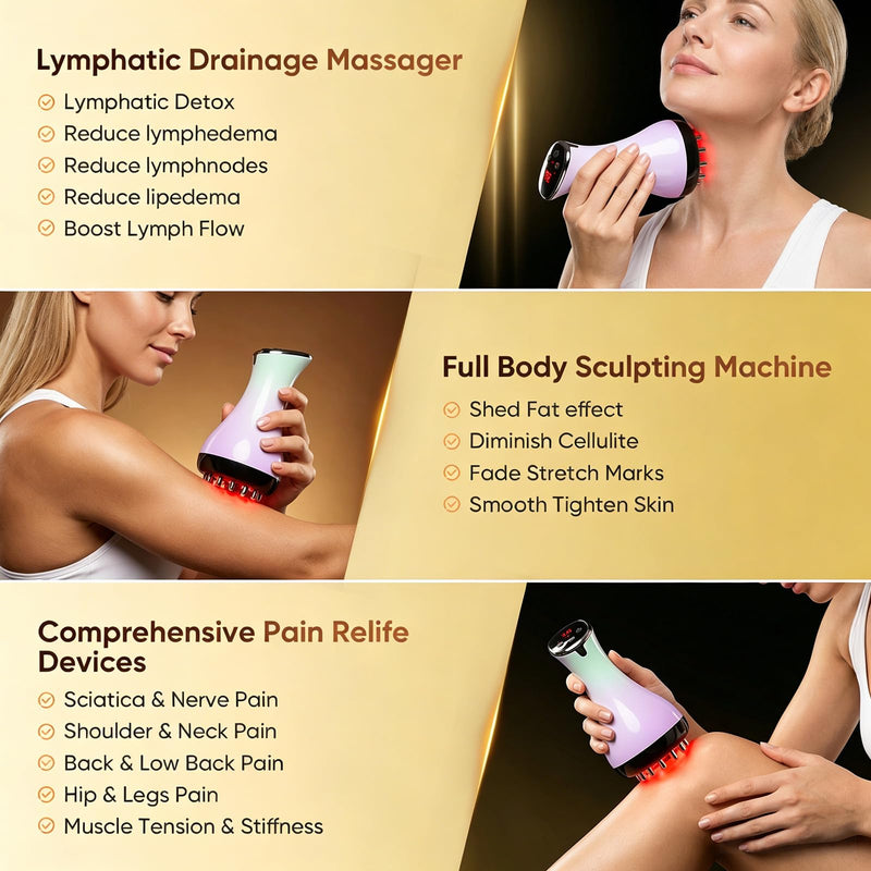 Lymphatic Drainage Massager & Anti Cellulite Massage Tool, 4-in-1 Body Sculpting Machine with Microcurrent, Red-Light, Heat & Vibration, Helps Reduce Stretch Marks & Cellulite, for Legs, Arms & Belly Gradient Color