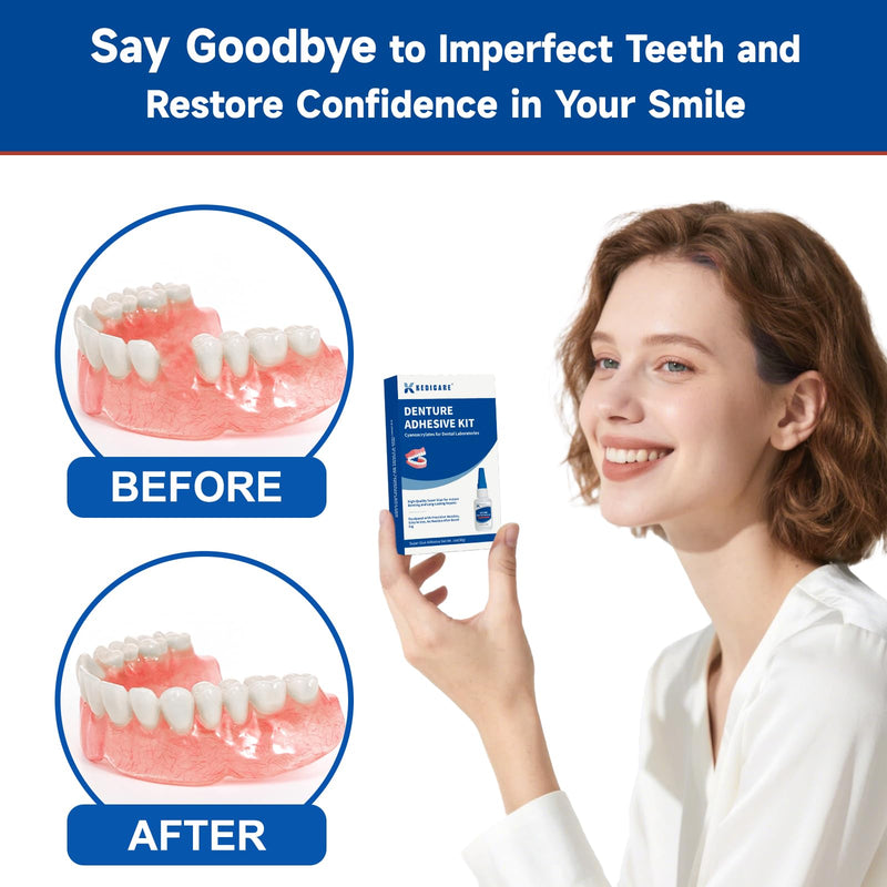 [Australia] - Dental Lab Denture Repair Glue Kit (1oz), Instant Bonding Denture Adhesive, Repair Cracks and Secure Loose Teeth, Safe Bonding No Irritating Odour 