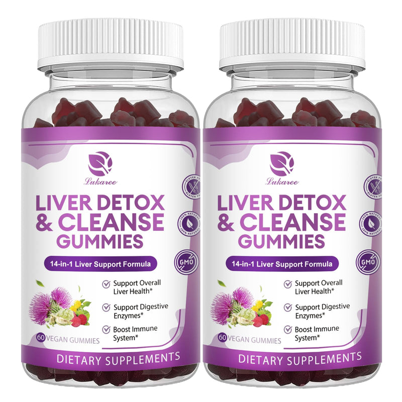 Liver Cleanse Detox & Repair Gummies - Extra Strength 14 in 1 Liver Support Supplement w/Milk Thistle Silymarin,Dandelion, Artichoke Extract & Elderberry -No Sugar, Liver Health Supplement -120 Ct