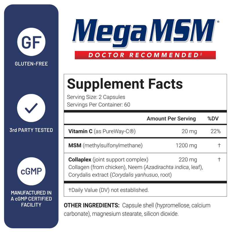 [Australia] - U.S. Doctors‚Äô Clinical Mega MSM Supplement for Joints with MSM + Vitamin C + Collagen and Neem - Clinically Proven to Promote Cartilage Tendon & Ligament Health (1 Month Supply ‚Äì 120 Capsules) 