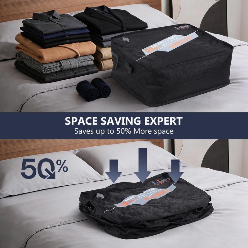 Fuloon Space Saver Vacuum Storage Bags, 20-Inch Travel Compression Bags for Air Travel, Business Trip, Carry-On Suitcases & Backpack, Black (2 Pack, With Pump) 2 Pack With Pump