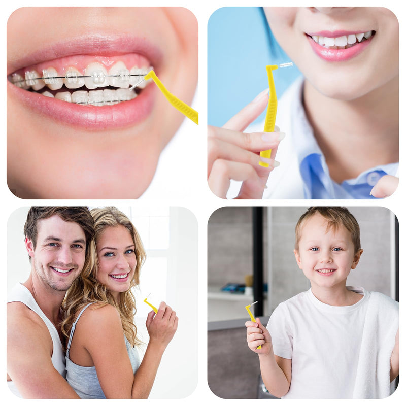 [Australia] - Prasacco Pack of 25 Interdental Brushes, 0.6mm L-Shaped Interdental Brushes Plastic Portable Interdental Brushes with Non-Slip Handle for Teeth Cleaning and Oral Care (Yellow) Yellow 