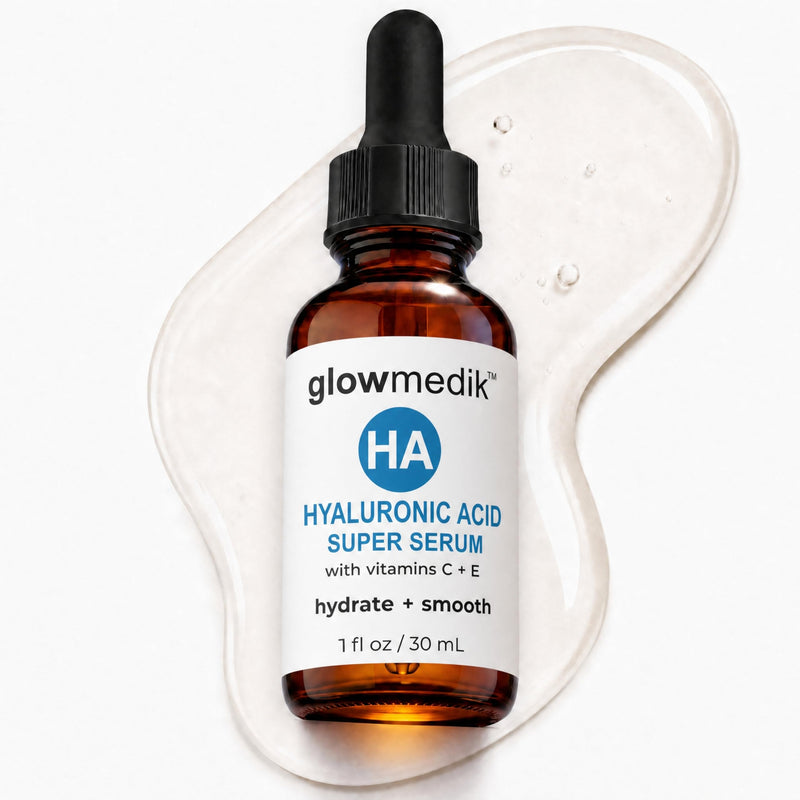 Glowmedik Hyaluronic Acid Serum for Face with Vitamin C & E - Advanced Hydrating Face Serum for Dry Skin, Fine Lines & Wrinkles - Vegan Facial Moisturizer for Women 1 fl oz 30ml