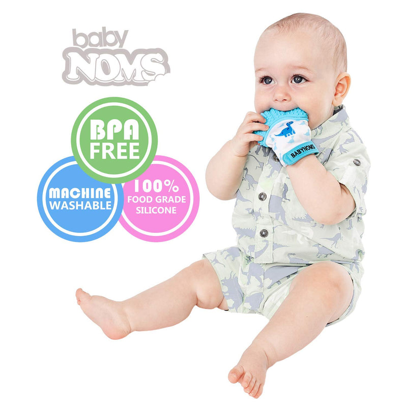 [Australia] - ® Teething Mitten | The Original Teething Paw | Safe Silicone Teething Toy or Teething Ring Provides Self-Soothing Teething Relief | Dino Blue Teether 