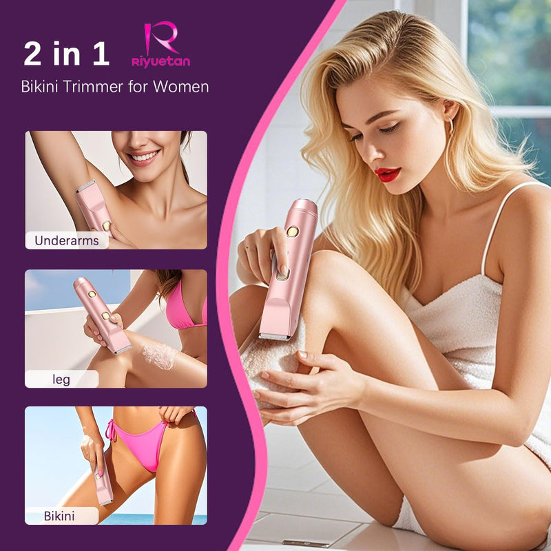 [Australia] - Bikini Trimmer for Women、Dermave Bikini Shaver 2-in-1 Dual Head Shaver Electric Razors for Women、Independent Control、 Ipx7 Waterproof 