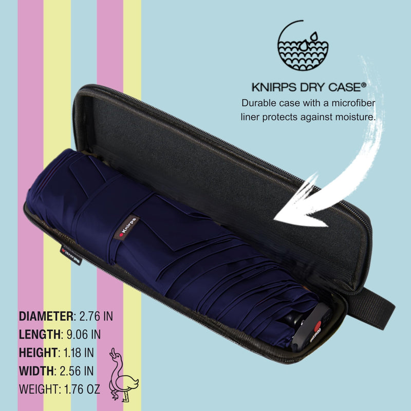 Knirps X4U My Clever Companion– 90cm Diameter Windproof Manual Open/Close Umbrella, Small and Compact Design for Travel and All Weather Protection, with Retractable Feature and Travel Case Navy w/ Black Coating