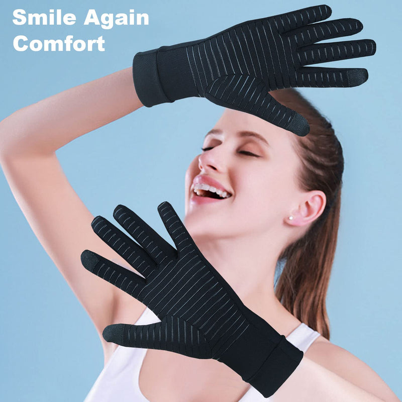 [Australia] - 2 Pairs Full Finger Copper Arthritis Gloves with Touchscreen Tip, Compression Gloves for Women Men, Relief for Rheumatoid, Osteoarthritis, Carpal Tunnel, Hand Pain, Tendonitis, Computer Typing (M) M(2 pairs) 