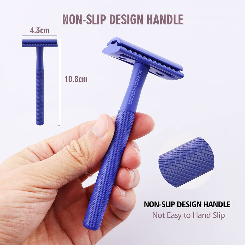 [Australia] - KINGHOOD Double Edge Safety Razor, Single Blade Razor with 10 Premium Blades, Metal Shaving Razor for Women and Men, Deep Blue Blue a 