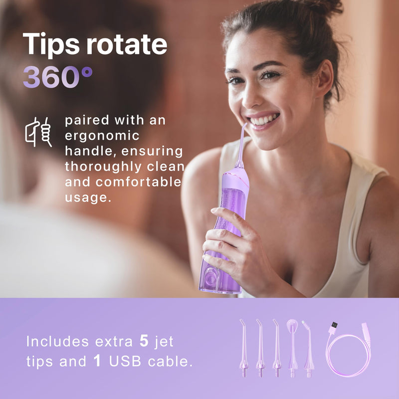 [Australia] - Oralfree Water Dental flosser Teeth Picks - Braces Cordless Oral Irrigator Portable Rechargeable Travel Irrigation Cleaner IPX7 Waterproof Electric Professional Flossing Teeth Cleaning for Home Purple 
