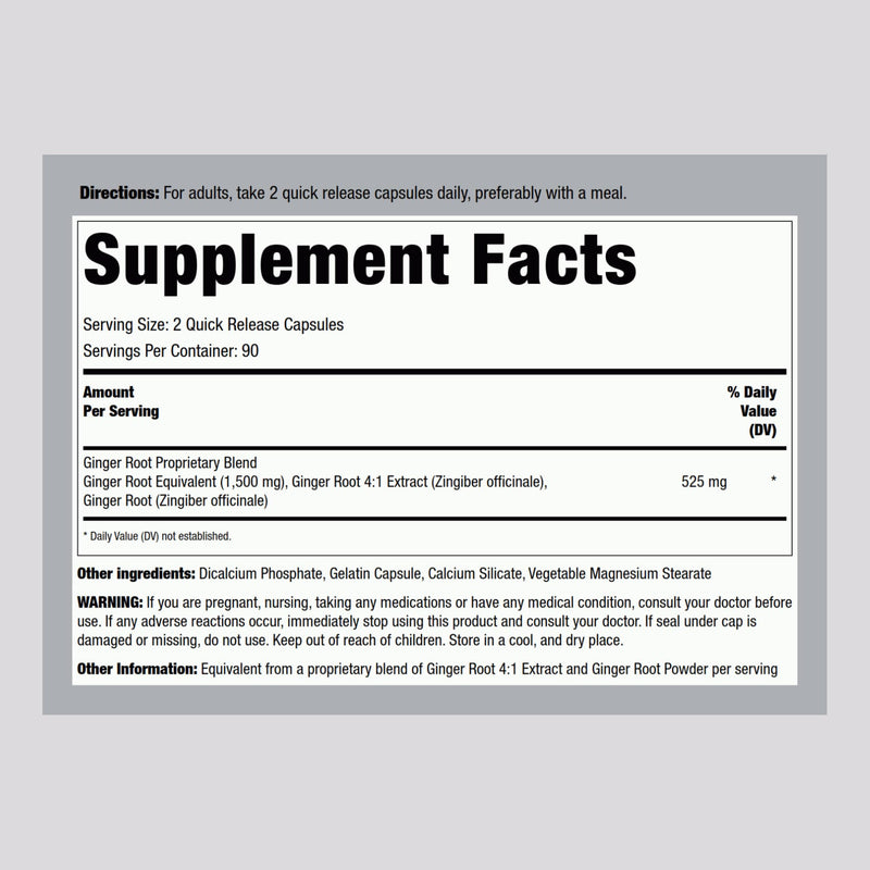 [Australia] - Piping Rock Ginger Root Capsules | 1500 mg | 180 Count | Non-GMO, Gluten Free Supplement 