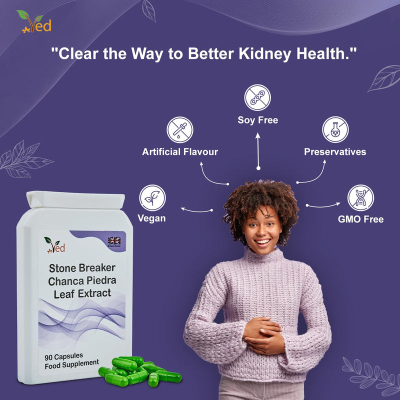 Ved Stone Breaker, Chanca Piedra Leaf Extract 1500 mg Kidney & Liver Support, Dissolve, Flush & Cleanse,90 Vegan Capsule (30 Days Supply)