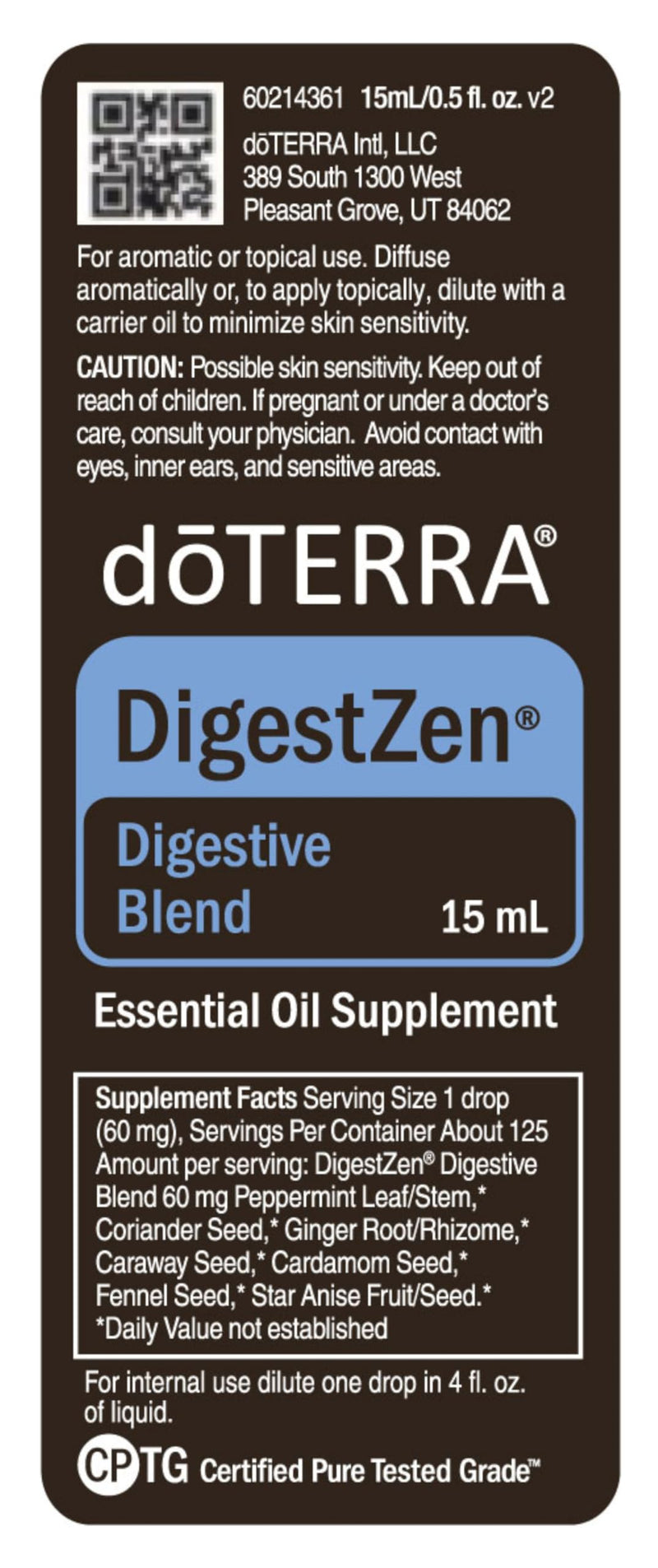 doTERRA DigestZen 15ml - Pure Essential Oil Digestive Blend with Peppermint, Ginger and Other Natural Oils to Help Reduce Gas, Indigestion and Upset Stomach 0.51 Fl Oz