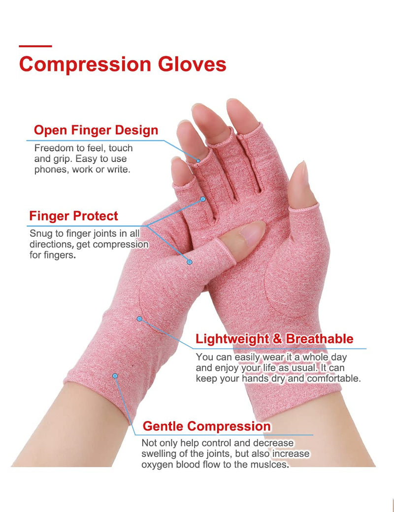 [Australia] - Donfri 2 Pairs Compression Arthritis Gloves, Fingerless Carpal Tunnel Pain Relief Gloves For Women Men, Hand Support Wrist Brace For Rheumatoid, Tendonitis, Swelling, Crocheting, Typing (M) Pink-2 Pairs Medium 