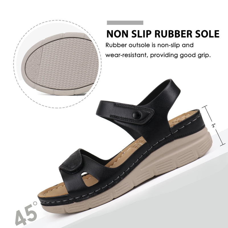 [Australia] - Ortho+rest Women Arch Support Walking Sandals Comfortable Orthotic Sandals 8 Black 