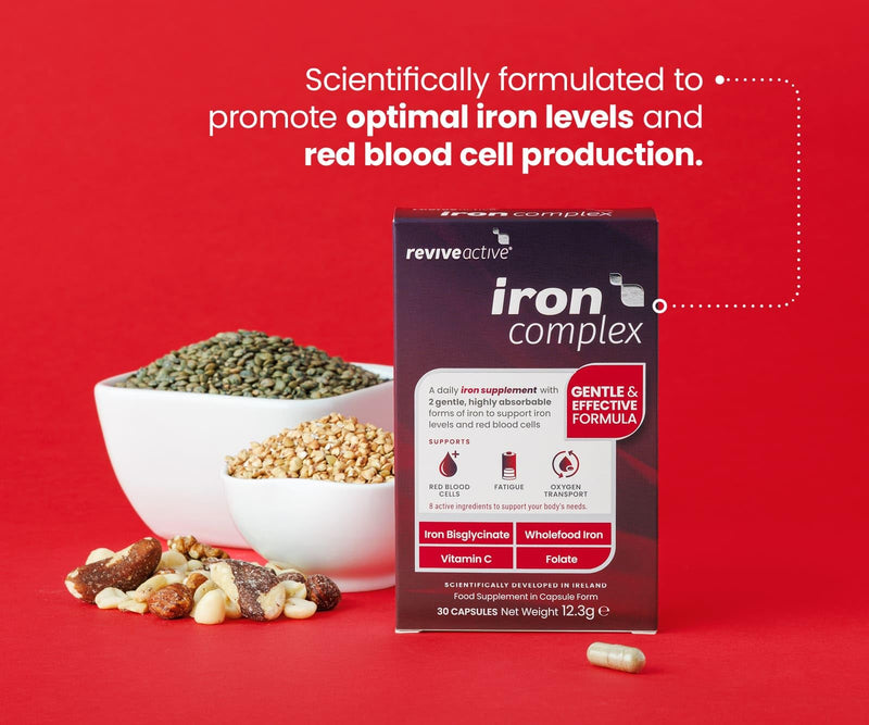 Revive Active Iron Complex - Gentle, Highly Absorbable Iron Bisglycinate with Vitamin C, B Vitamins, Copper & Folate - Supports Energy, Red Blood Cell Formation & Oxygen Transport - 30 Capsules