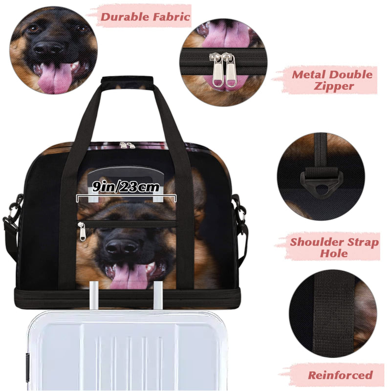 Dog German Shepherd Foldable Travel Duffel Bag Tote, Dog Animal Pattern Lightweight Luggage Sports Gym Bag with Shoes Compartment Weekender Overnight Bag for Women & Men Color 2