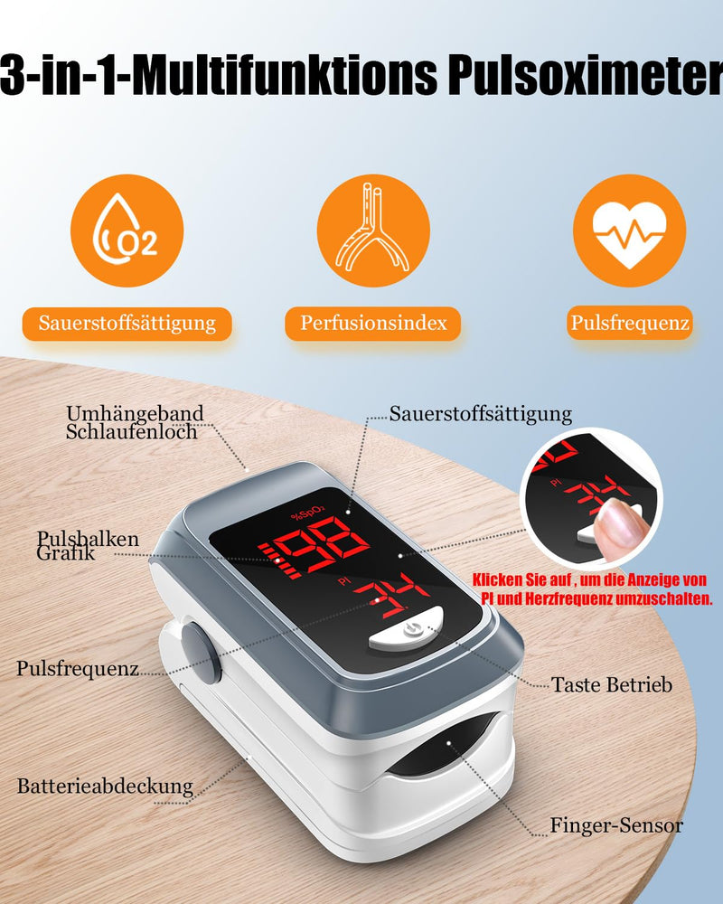 [Australia] - HOLFENRY Pulse Oximeter Oxygen Saturation Meter Finger Pulse Oximeter Finger Oximeter Pulse Monitor for Measuring SpO2, Pulse and Perfusion Index (PI) for Adults at Home or Outdoor Sports Gray 