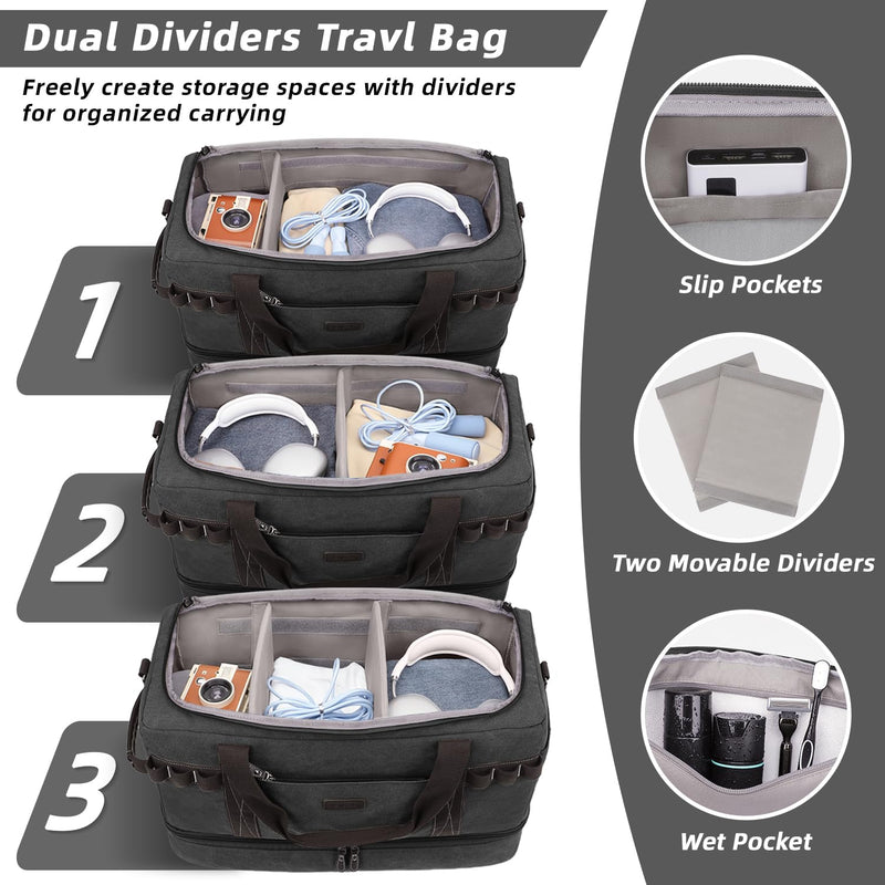 ZOMFELT Travel Duffle Bag for Men Women, Waterproof Canvas Overnight Duffel Bag with Removable Dividers & Shoe Compartment