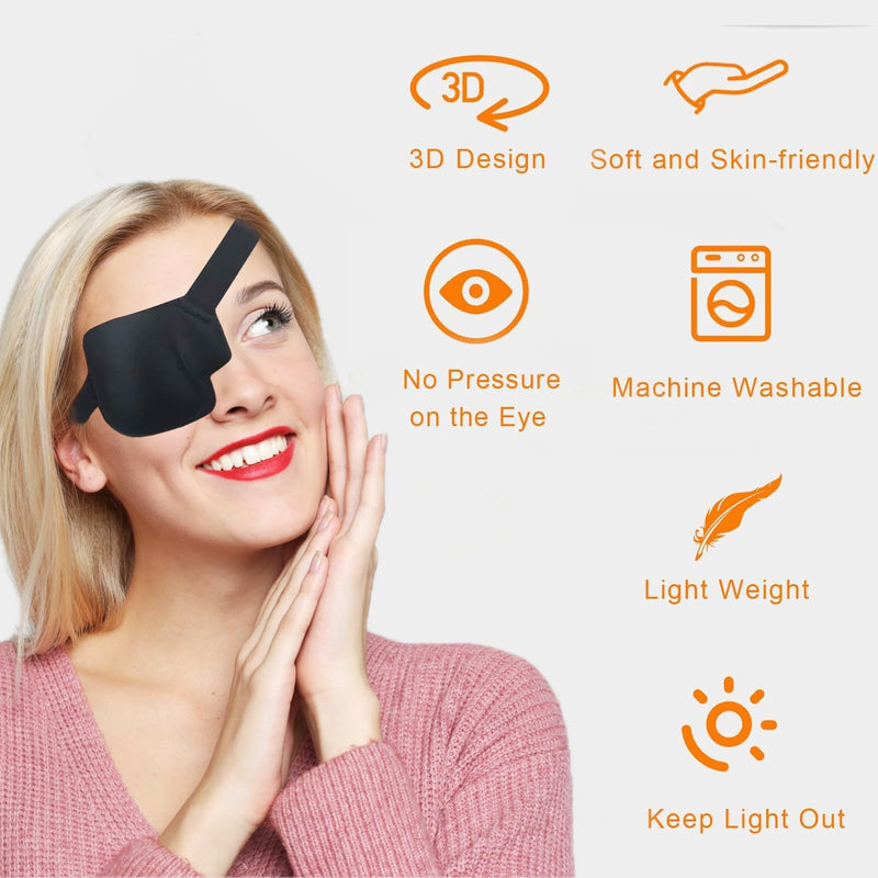 3D Eye Patch, Medical Eye Patches for Adults Kids, 3D Amblyopia Lazy Eye Patches for Right Eye Black