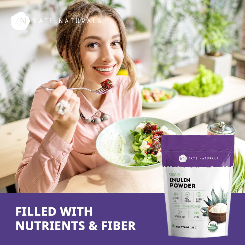 [Australia] - Kate Naturals Inulin Powder Organic from Blue Agave (8oz) Soluble Prebiotic Fiber for Coffee, Yogurt & Smoothies 