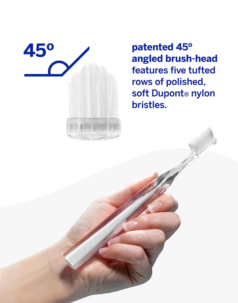 Supersmile Crystal Collection Toothbrush - Whitening Tooth Brush w/Ergonomic Handle - Patented 45° Soft Nylon Bristle Tooth Brushes for Adults & Children, White Coral