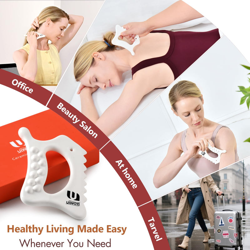 [Australia] - 6-in-1 Ceramic Body Gua Sha Facial Tools | Lymphatic Drainage Tool, Face Sculpting Tool & Acupressure Tool | Body Guasha | Trigger Point Massage Tool for Fascia Massage and Cellulite 