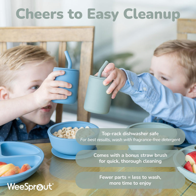 [Australia] - WeeSprout Silicone Baby Cups With Straws and Lids, 4 & 8 oz Options, Set of 2, Food Grade Toddler Training Container, Built In Straw Stoppers, Measurement Markings, Dishwasher Safe + Straw Cleaner 4 oz Matte Pink, Matte OW 