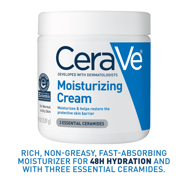 CeraVe Moisturizing Cream, Face Moisturizer & Body Cream, Skin care, 19oz | Hyaluronic Acid For Instant Hydration, Skin Barrier Repair, Ceramide Moisturizer, Fragrance Free, Non-Comedogenic, Daily Use 19 Ounce (Pack of 1)