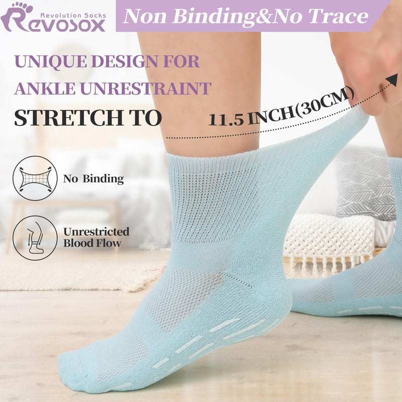 [Australia] - Revosoxs Diabetic Socks with Grippers for Men Women,5 Pairs Socks size 6-9 9-12 Black/Grey/Skyblue/Purple/Pink Large 