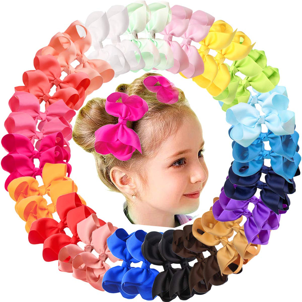 JOYOYO 40Pcs 4.5" Hair Bows Alligator Clips, Grosgrain Ribbon Girls Bows Clips Barrettes Hair Accessories for Baby Girls Toddlers Kids Teens (4.5inch,20 Colors in Pairs) 4.5inch-40pcs/20color-A