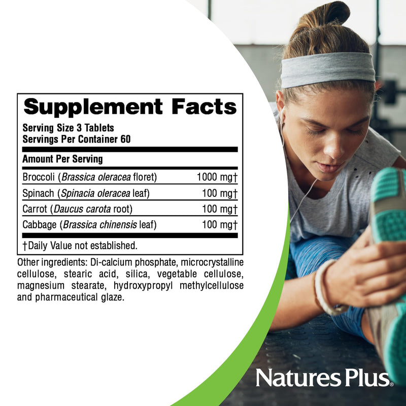 NaturesPlus Mixed Vegetables - 180 Tablets - With Broccoli, Spinach, Carrot & Cabbage - Gluten Free - 60 Servings 180 Count (Pack of 1)