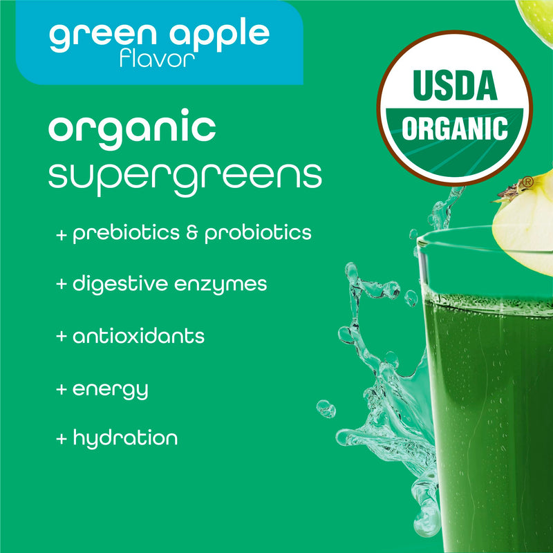 [Australia] - Zena Nutrition Organic Super Greens Energy & Hydration Powder, 70+ Superfoods, 0 Sugar, 5G Fiber, Spirulina, Chlorella, Prebiotics/Probiotics, Natural Caffeine + Electrolytes, 40 Drink Mix Packets Green Apple 0.21 Ounce (Pack of 40) 