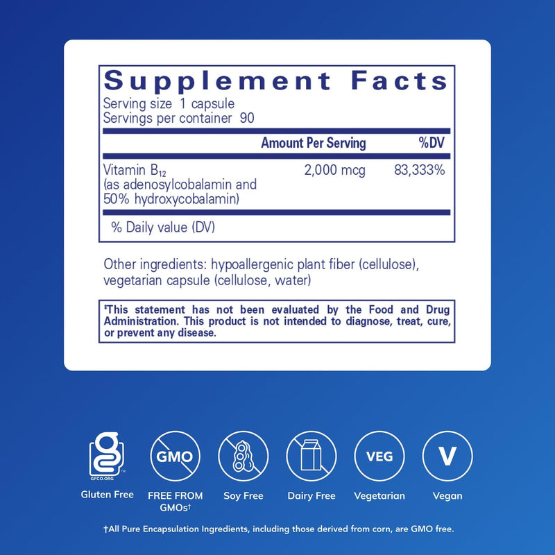 Pure Encapsulations Adenosyl/Hydroxy B12, 90 Capsules | High-Potency B Vitamin, for Energy Metabolism and Neurological Support*, Brain Support Supplement*, Vegan and Gluten-Free