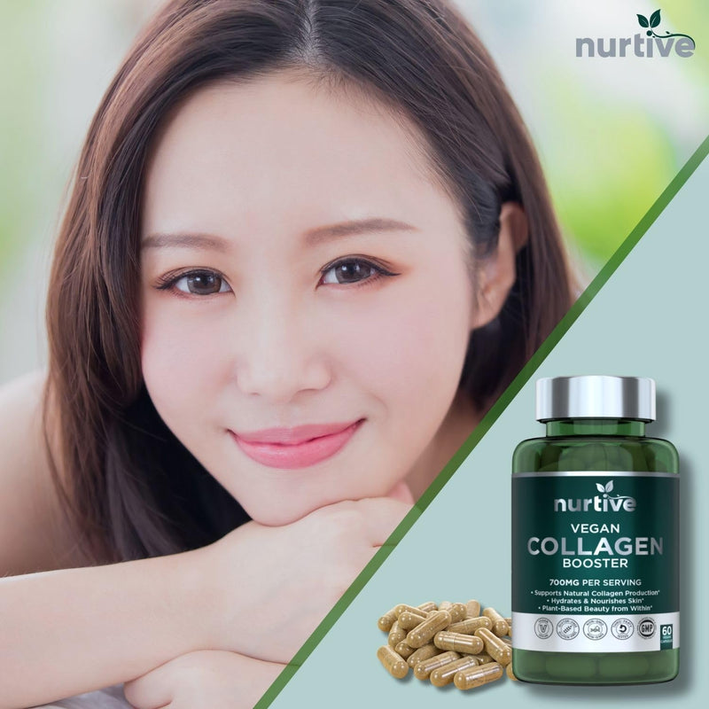 Plant-Based Collagen Booster - Vegan Support with Vitamin C, Amino & Hyaluronic Acids - 700mg/Serving - Non-GMO, Gluten-Free, No Filler - 60 Capsules, 2 Capsules/Day for 1 Month Supply