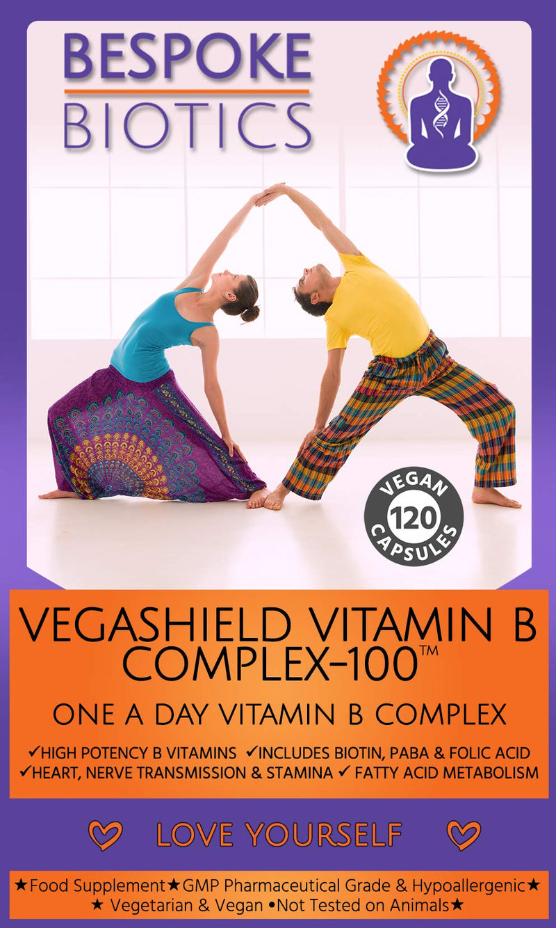 Vitamin B Complex 100% |120 Caps | Energy| Mood| Nerves| Digestion |Added PABA Includes Essential Multi B-Vitamins B1, B2, B3, B5, B6, B12, Biotin & Folate100 NRV Daily Supplement | UK Made|