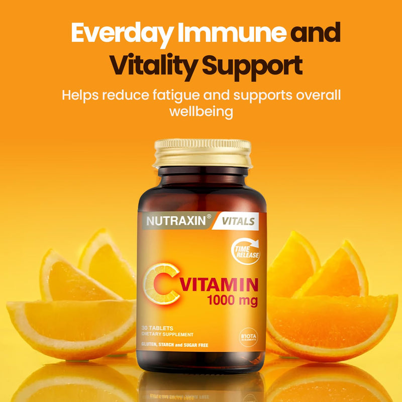 Nutraxin Vitamin C Tablets, 1000mg - Time-Release Formula for Immune Support with Rosa Canina & Citrus Bioflavonoids - Non-GMO, Gluten-Free, No Additives - 30 Tablets for Daily Health & Wellness Vitamin C Tablets – 30 Tablets