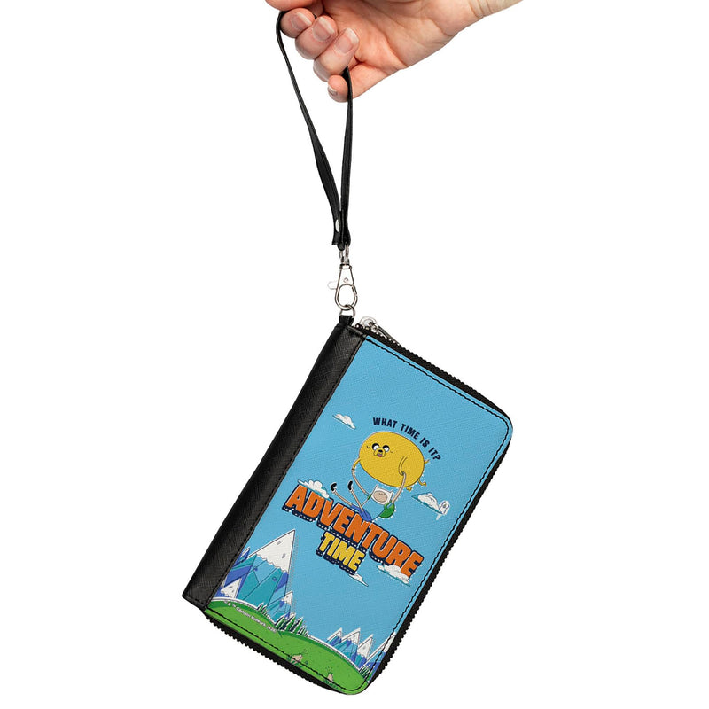 Buckle-Down Adventure Time Vegan Leather Zip Around Wallet | Adventure Time Jake and Finn WHAT TIME IS IT Flying Pose Blue Billfold Credit Card and ID Slots