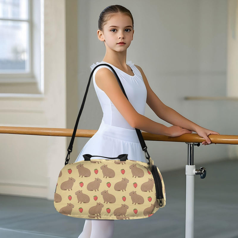 Dance Bag for Girls Capybara Strawberry Pattern Duffle Bags for Kids Boys Sport Ballet Gym Overnight Cheer Tote for School Gymnastics Multi-Strawberry Capybara