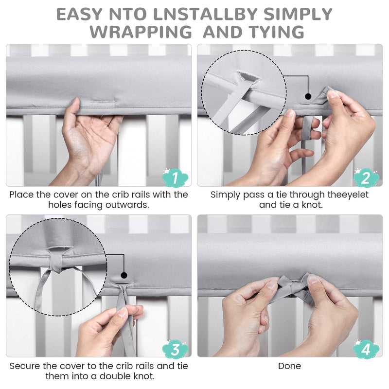 [Australia] - Gray 3pcs New Teething Edge Crib Rail Cover&Corner Guard Coverage Straps,Reversible Guardrail Cover Protector for Boys Girls(1 Long 2 Short) 3-Piece Set Grey 