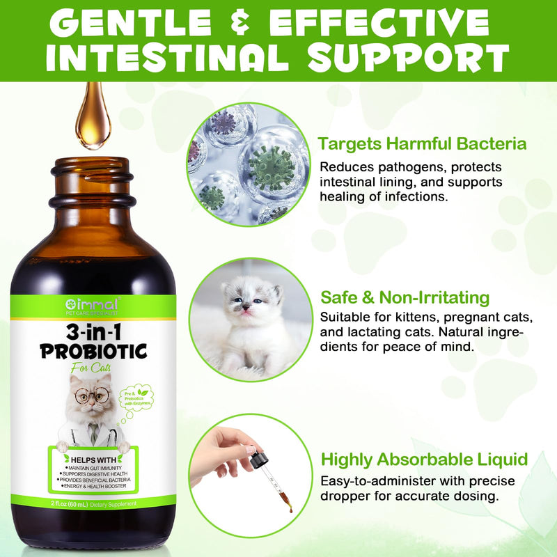 Probiotic for Cats, Natural 3 in 1 Cat Probiotic Drops Helps to Relieve Diarrhea, Supports Gut Health, Itchy Skin Relief, Allergies & Immunity, Digestive Enzyme Cat Supplement Drops - 60 ml / 2 fl.oz - PawsPlanet Australia