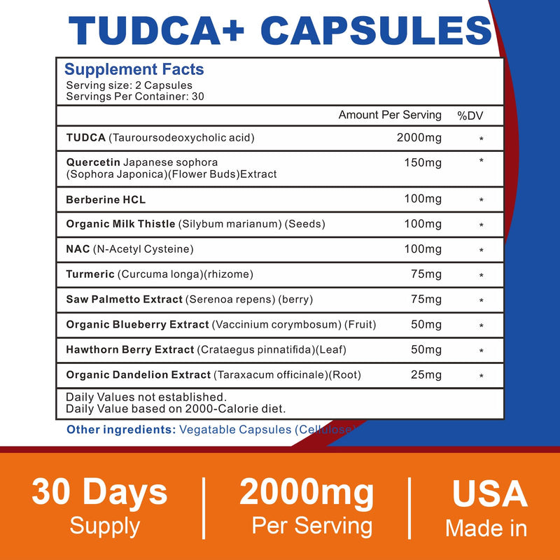 [Australia] - 2000mg Tudca Liver Support Supplement, Tudca Bile Salt with Milk Thistle and Nac,60 Capsules for 30 Days,Support for Liver, Detoxification,Immune System 