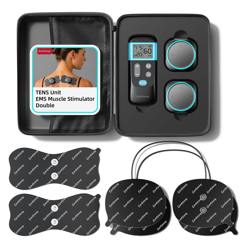 Comfytemp Wireless TENS Unit Muscle Stimulator for Pain Relief with Remote | Portable Rechargeable TENS Machine 2 Sets, 30 Modes, for Back/Neck/Shoulder/Sciatica/Limbs, Gift for Women Men, Carry Case Blue