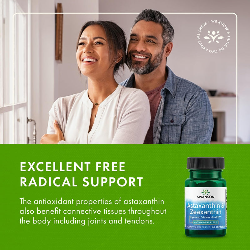 [Australia] - Swanson Astaxanthin & Zeaxanthin Eye Vision Brain Skin Health Antioxidant Support Supplement (Astaxanthin 4 mg & OmniXan Zeaxanthin 4 mg) 60 Softgels Sgels 