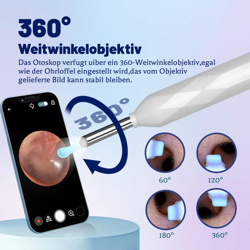 [Australia] - Earwax Remover Ear Cleaner, AMDXD 1440P Wifi Otoscope Camera 8MP HD Ear Camera IP4 Waterproof Ear Mirror 3.5mm Lens Ear Endoscope with 6 LEDs for Adults, Children and Pets, White 